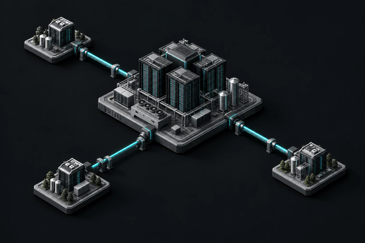 Isometric data center connected to satellite infrastructure platforms